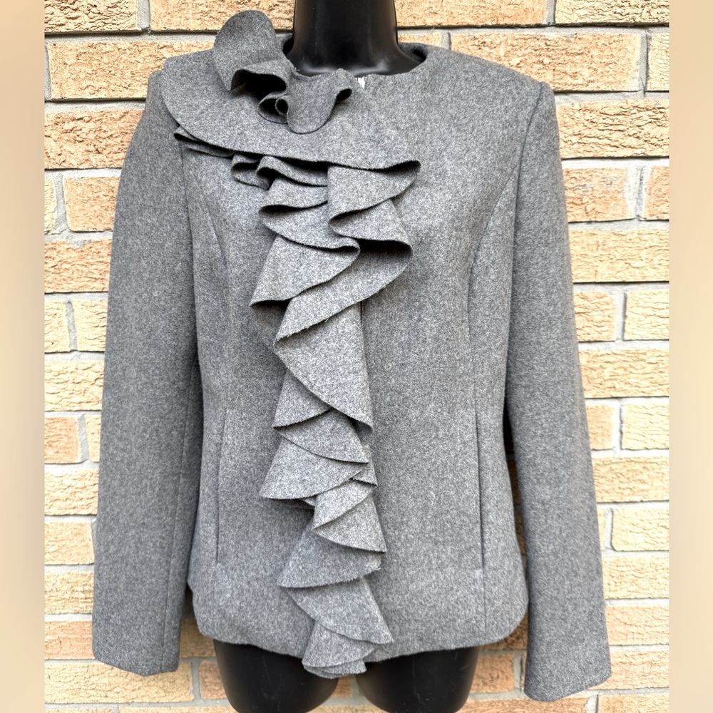 Sisley Wool Jacket Ruffled Blazer grey